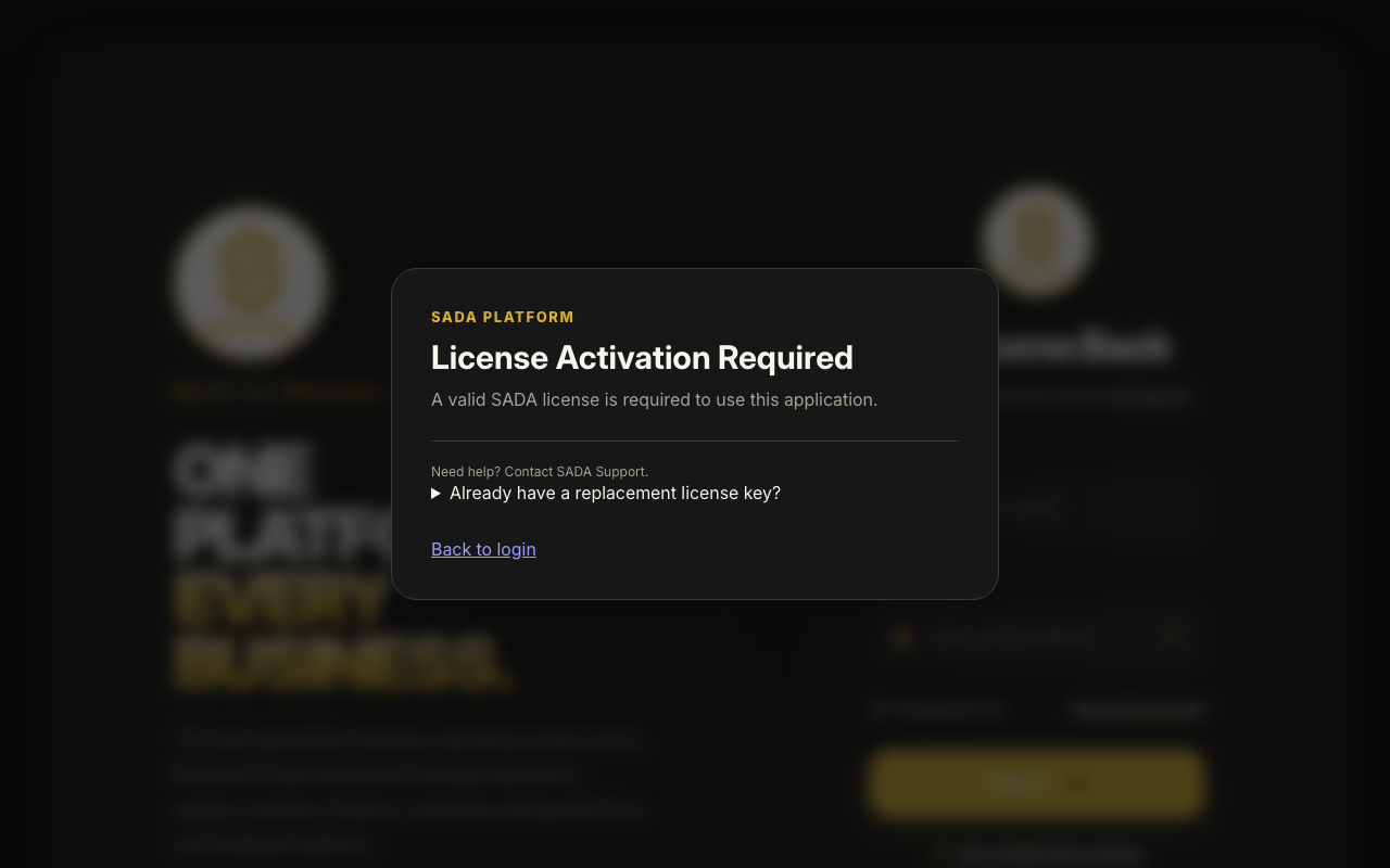 SADA branded sign-in screen